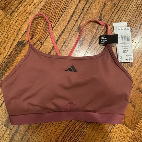 NWT New Adidas Strappy Back Yoga Sports Bra Quiet Crimson Purple Small DD Cup - Picture 2 of 4